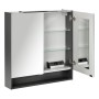 Fackelmann Spiegelschrank Luna, anthrazit, 80 cm breit, mit geöffneten Softclose-Türen und Innenleben.