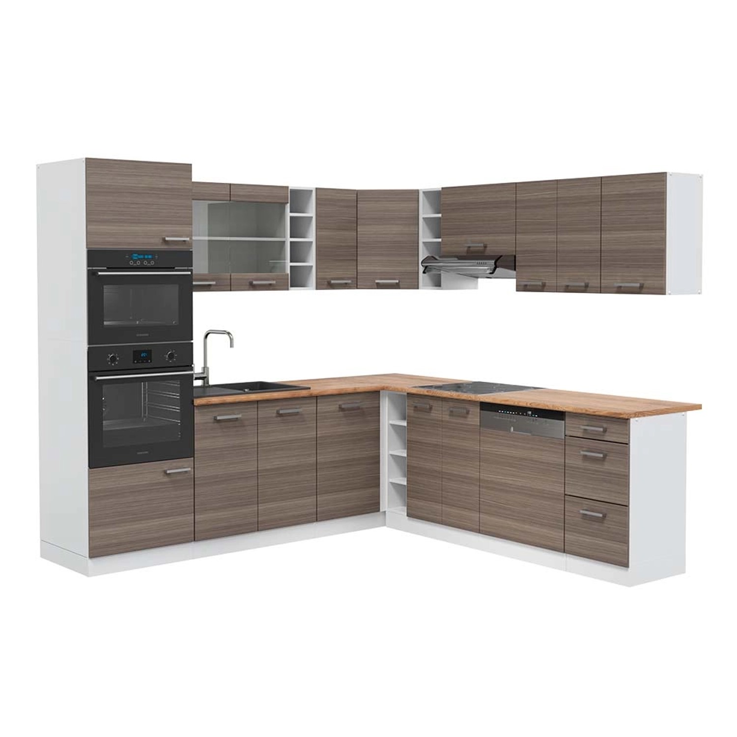 Vicco R-Line Eckküche Edelgrau/Weiß 237 x 247 cm AP Eiche günstig online kaufen