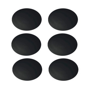 Sechs schwarze, runde, selbstklebende Wand-Türstopper (Ø 60 mm) aus Kunststoff. Schützt Wände und Türen.