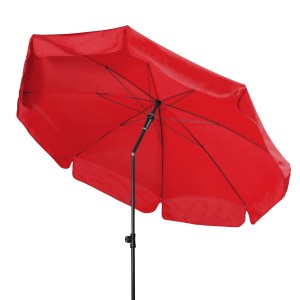 Roter Doppler Balkonschirm Sunline, Ø 150 cm, mit Knickfunktion für flexible Beschattung.