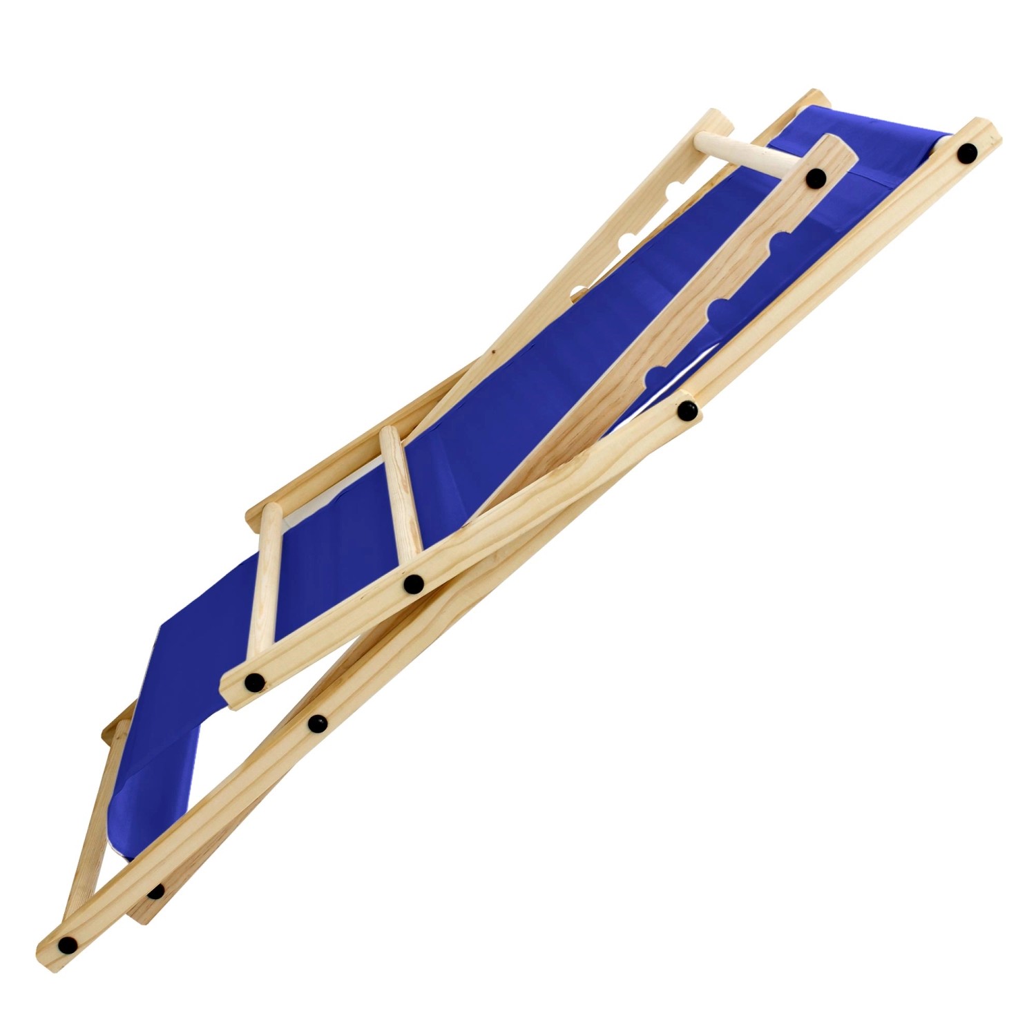 Blauer ECD Germany Liegestuhl aus Holz, klappbar mit 3 Positionen bis 120 kg.