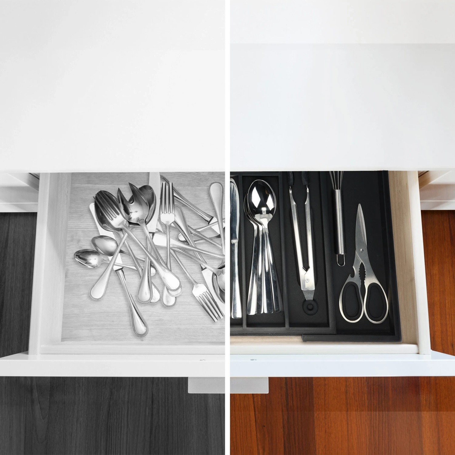Relaxdays Besteckkasten Bambus MDF Schwarz Ausziehbar 5 x 29,5 x 33,5 cm 1,2 kg_5