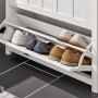 SoBuy Schuhkipper FSR162-W, weißer Schuhschrank mit 3 Klappen und Schuhen.