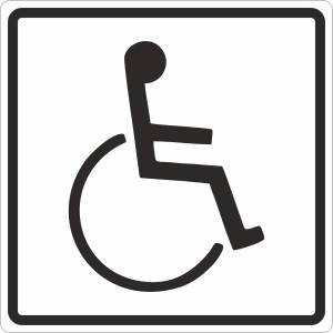 Türschild mit Behindertensymbol, 10x10 cm, aus robustem Hart-PVC.