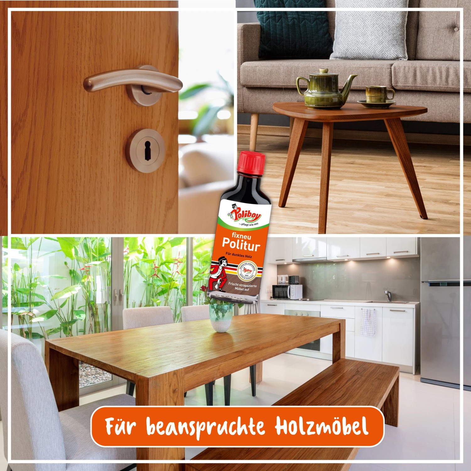 Poliboy fixneu Politur dunkel 100ml für dunkle Möbel und Holzoberflächen.