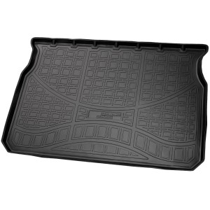 Schwarze Gummi Kofferraumwanne für Peugeot 208 (2012-2019), passgenaues Autozubehör.