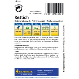 Samentüte Kiepenkerl Rettich Ostergruß rosa, frühe Sorte für April-Juni Ernte.