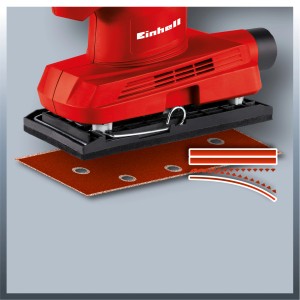 Einhell TC-OS 1520 Schwingschleifer mit Schleifpapier und Staubabsaugung.