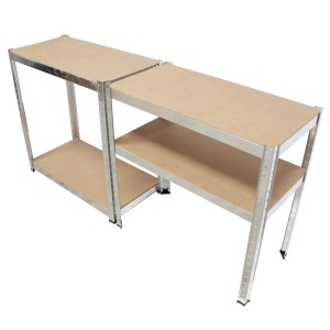 2er Set TRUTZHOLM Schwerlastregale (160x80x40 cm) mit Metallrahmen und vier Böden, verbunden.