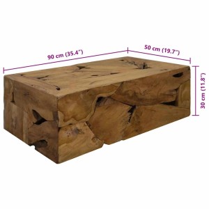 Rustikaler Couchtisch aus Teakholz, 90x50x30 cm, braun, für Wohnzimmer.