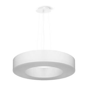 Weißer Sollux Lighting Kronleuchter Saturno Slim 50, runde Deckenlampe aus Stoff und Stahl.