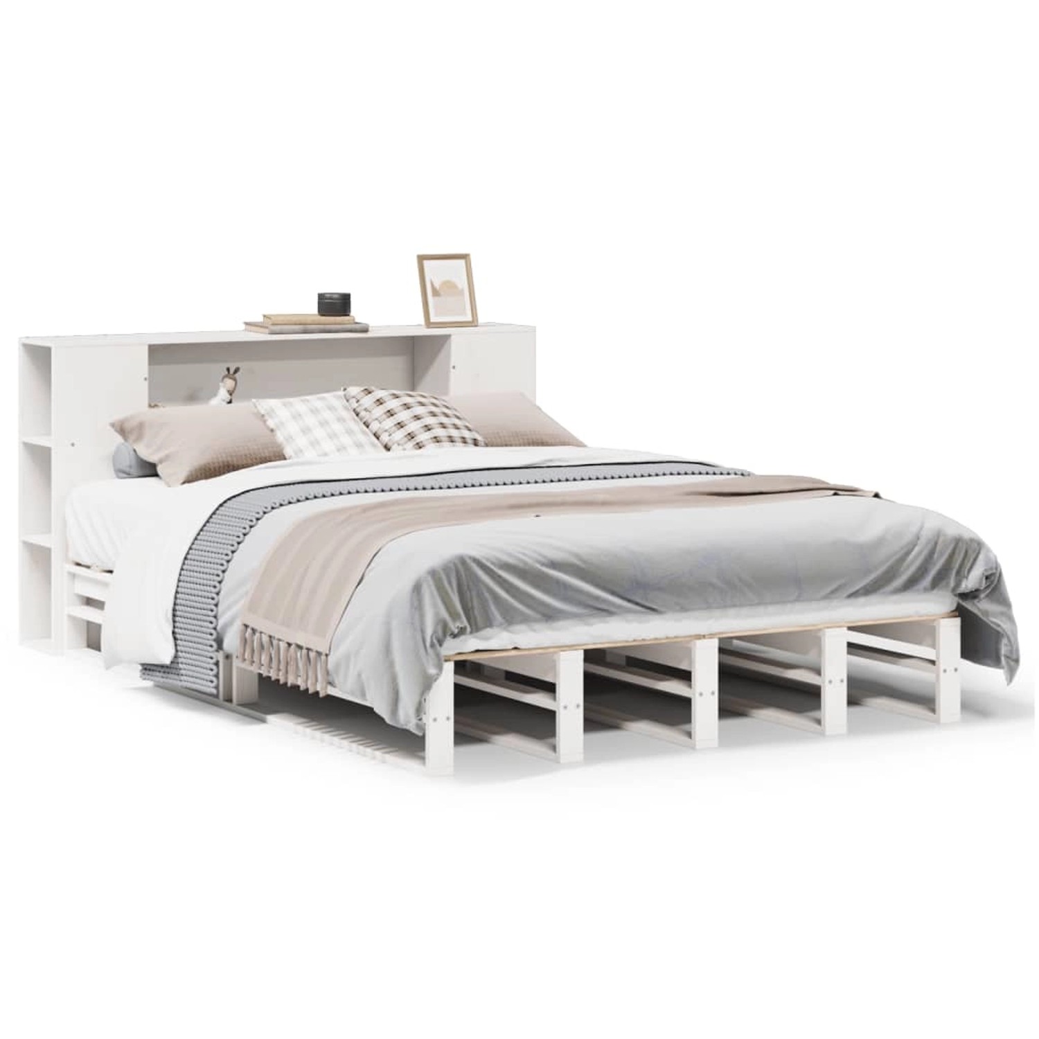 vidaXL Massivholzbett mit Regal ohne Matratze Weiß 120x200 cm 3323873 günstig online kaufen