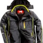 Graue Bullstar Thermo-Softshelljacke Ultra mit Kapuze und gelben Akzenten für Arbeitskleidung.