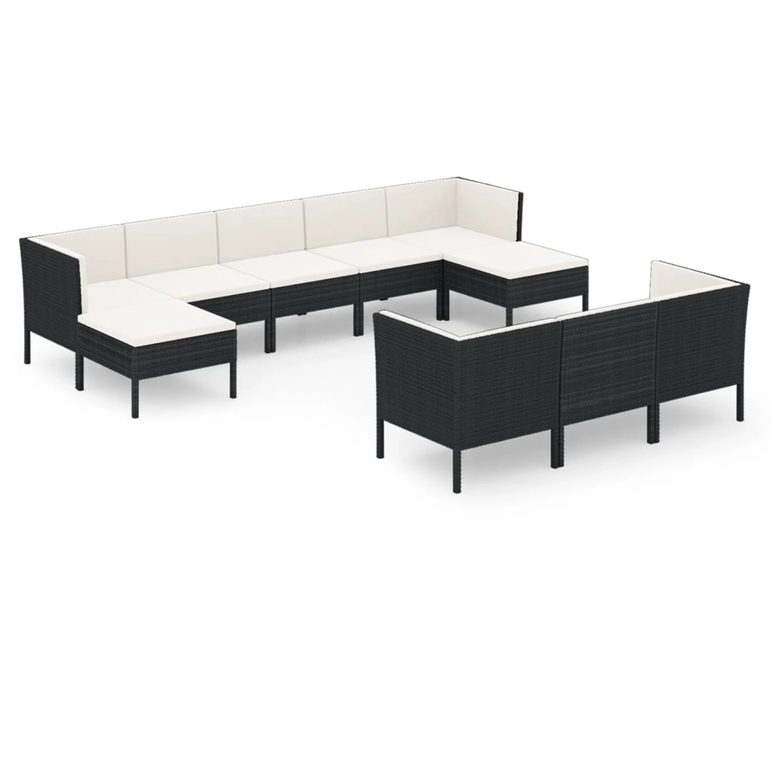 vidaXL 10-tlg Garten-Lounge-Set mit Auflagen Poly Rattan Schwarz Modell 21