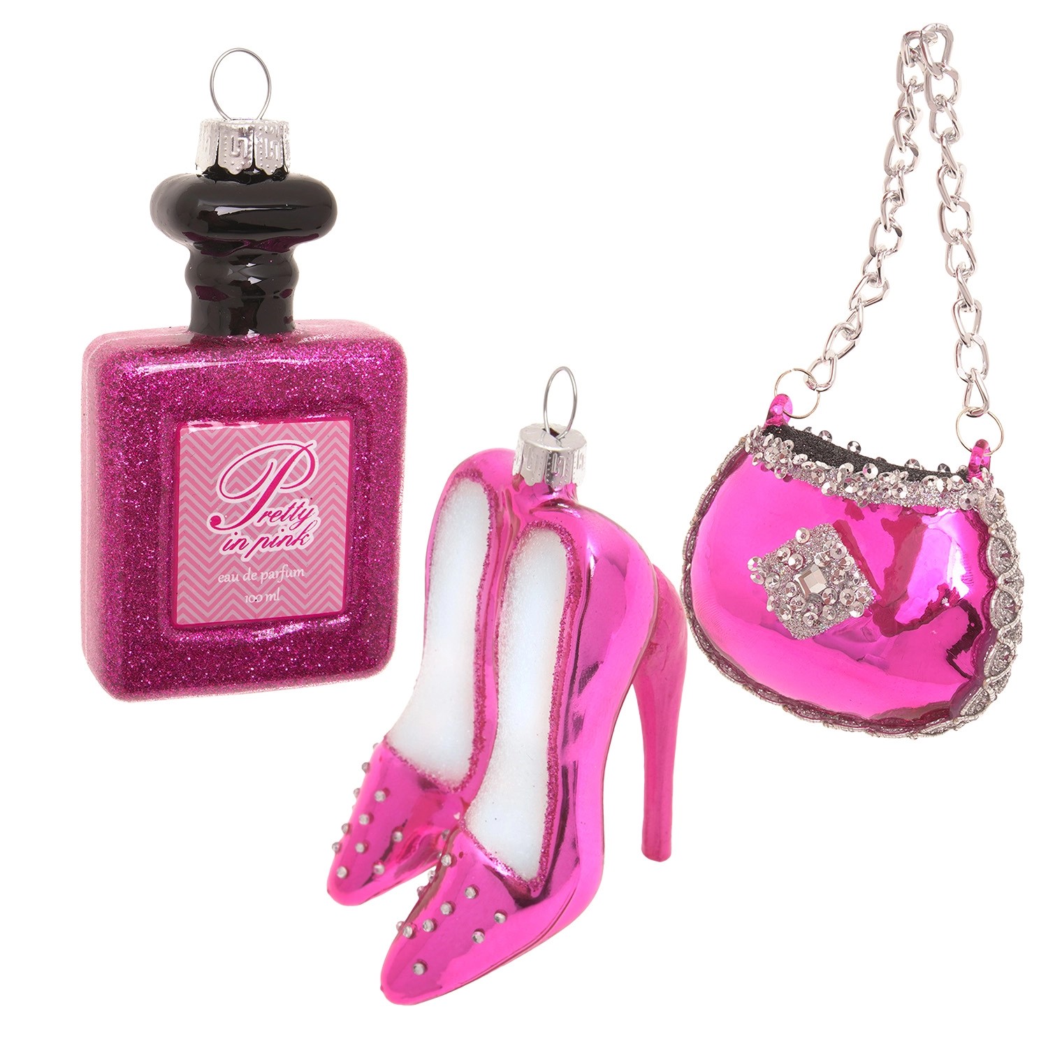 Krebs Glas Lauscha Weihnachtsornamente Lady in Pink 3-tlg. 6-10cm