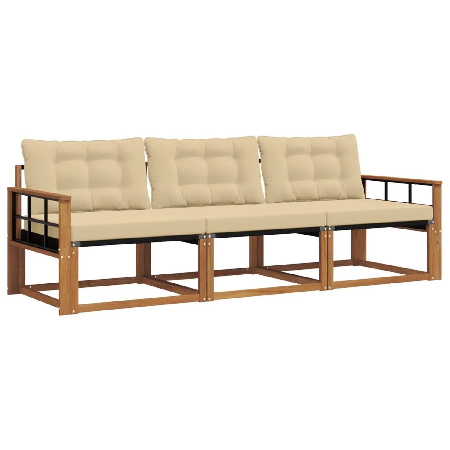 vidaXL Outdoor-Sofagarnitur mit Kissen 3-Tlg Natur und Beige 3369152