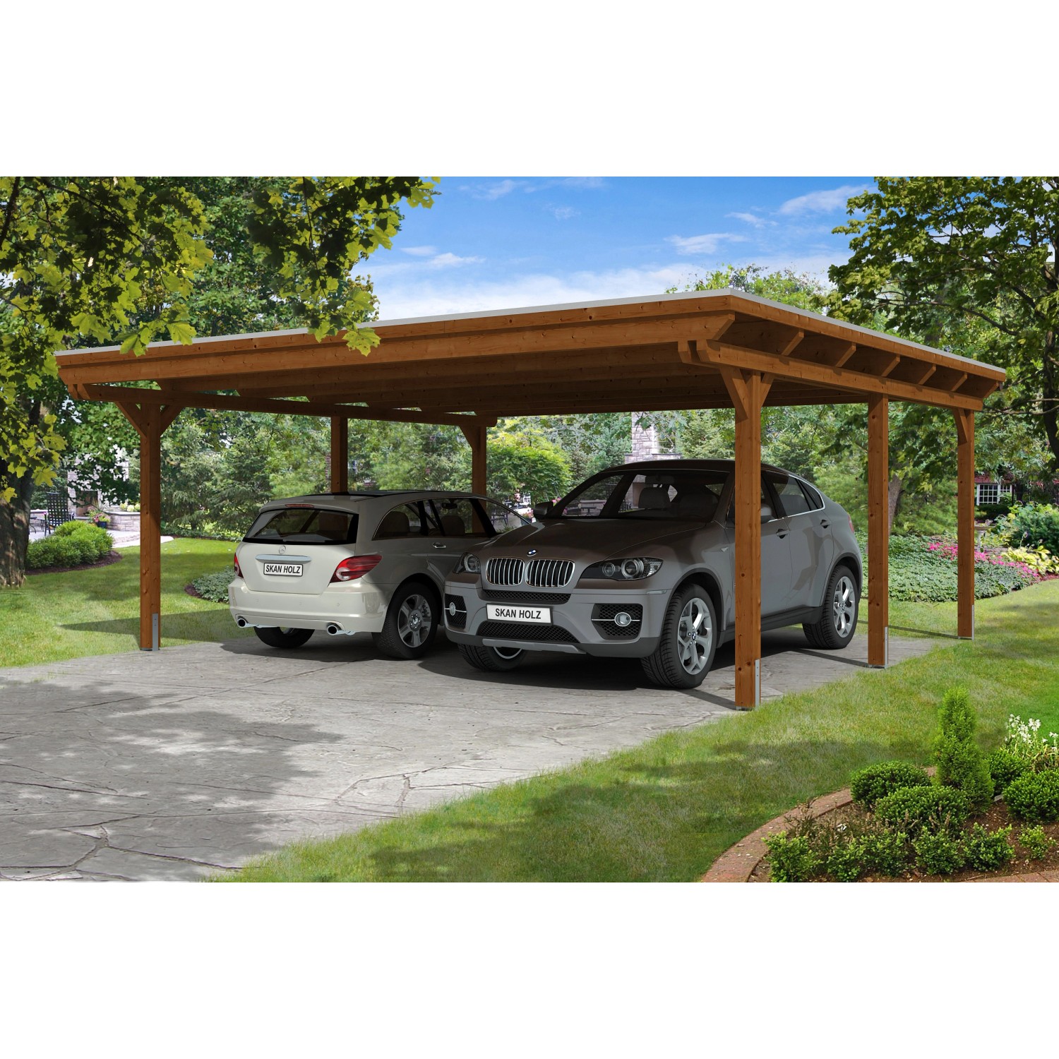 Skan Holz Carport Emsland 613 cm x 604 cm Nussbaum