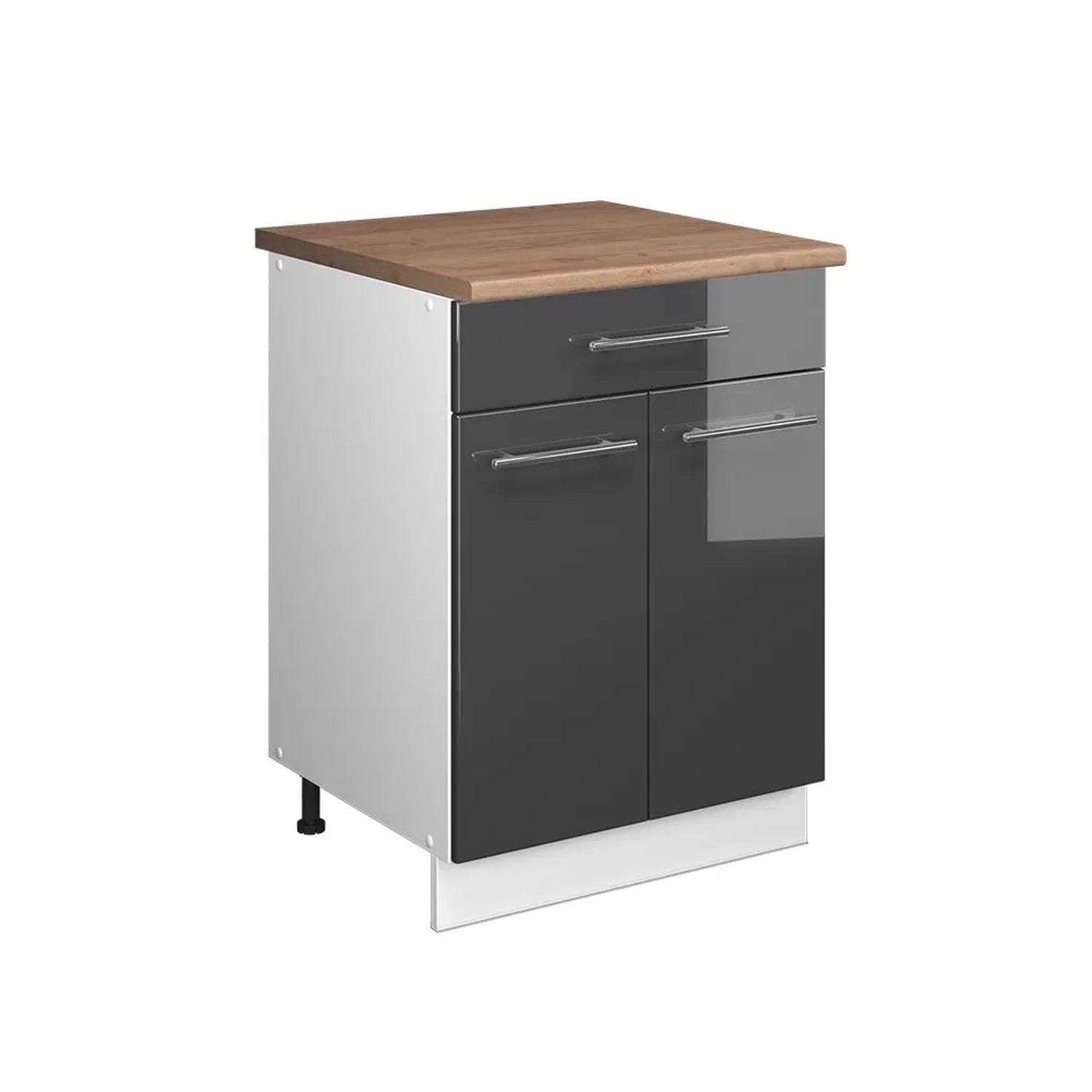 Vicco Unterschrank für Spüle/Kochfeld Fame-Line Anthrazit Hochglanz/Weiß 60 x 82 mit Schublade AP Eiche Art Nr 60950