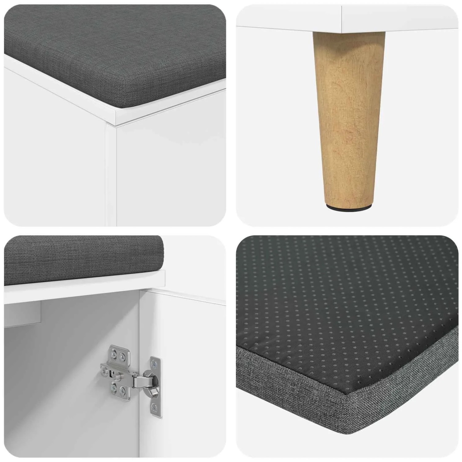 vidaXL Flurbank mit Kissen mit Speicher mit Tür Weiß 100 x 38 x 46 cm 891536_9