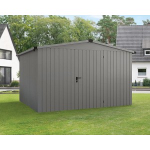 Hörmann EcoStar Gerätehaus Euroline mit Satteldach in Graualuminium, 333x325 cm.