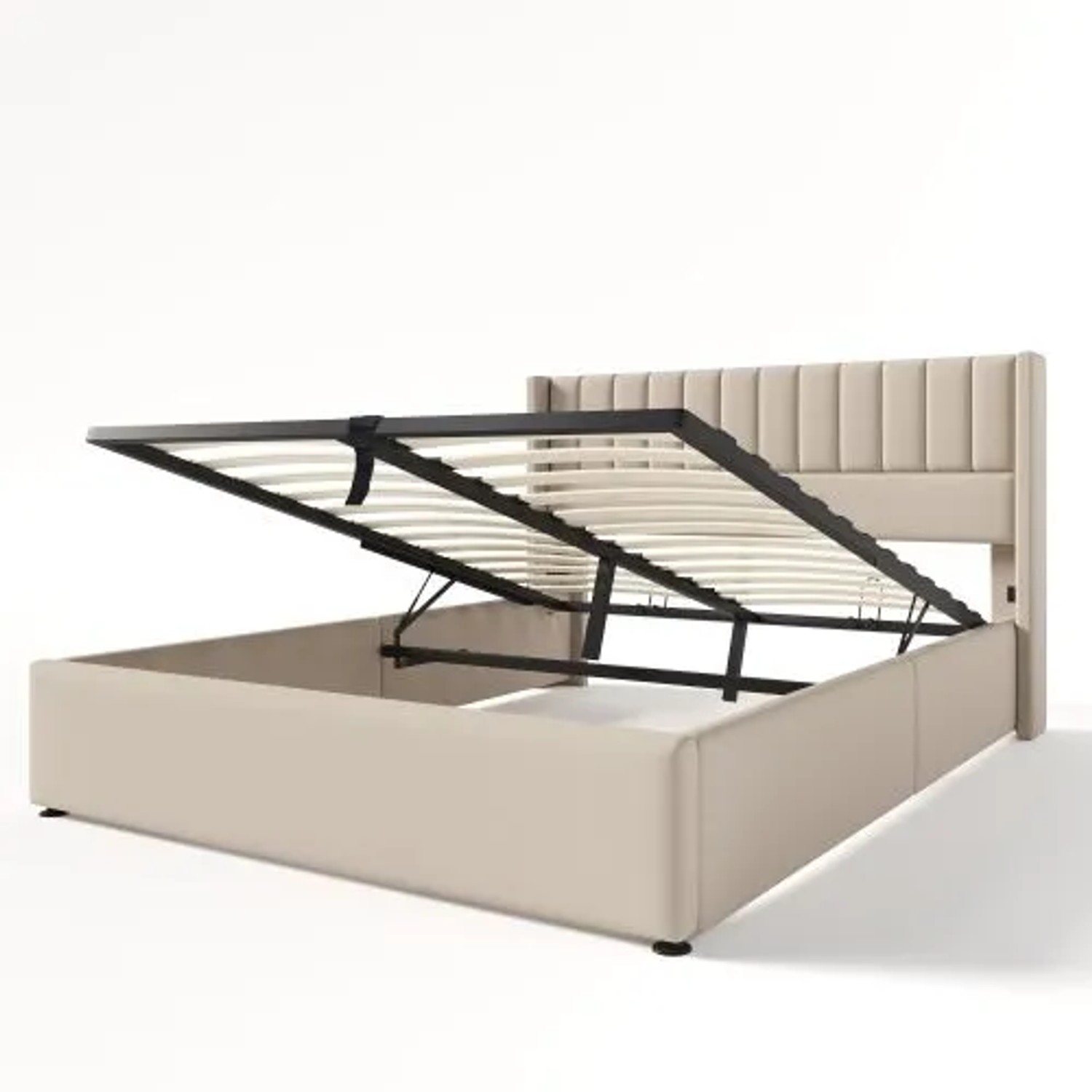 KOMHTOM Doppelbett 160x200Cm  Hydraulisch Verstellbares Polsterbett  Stauraumbett Mit Lattenrost  Leinen  Beige