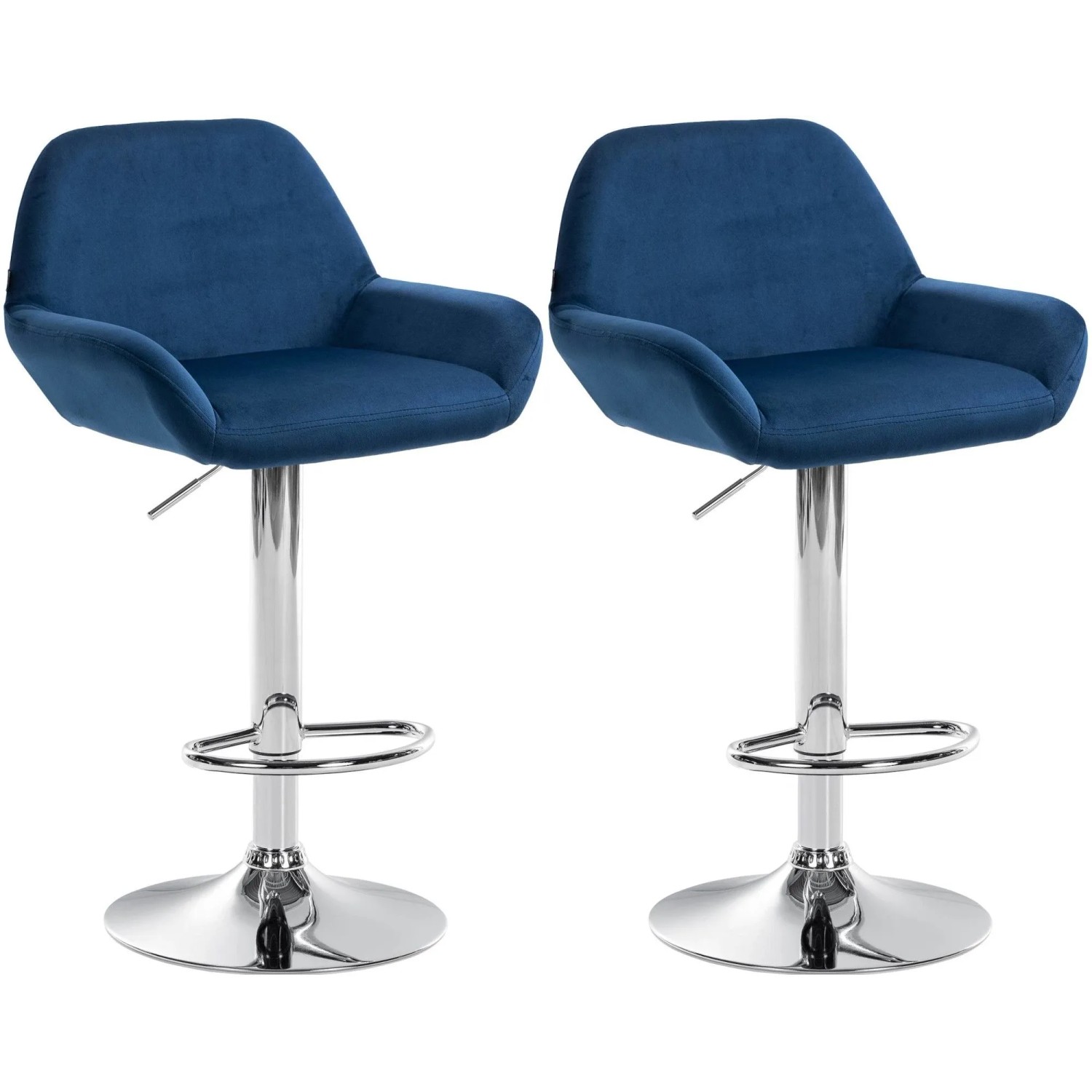 CLP 2er Set Barhocker Braga Samt Metall in Chromoptik/blau