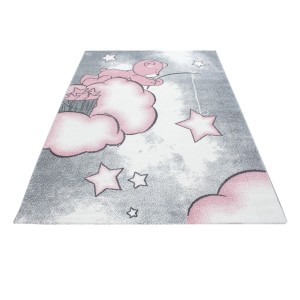 Ayyildiz Kinderteppich Kids 580 Pink (120x170 cm) mit Bär und Sternen auf Wolken.