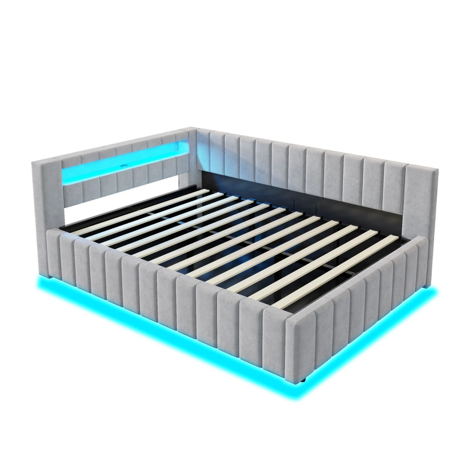 Merax Schlafsofa 140x200cm LED USB Stauraum Hellgrau
