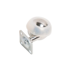 Kugelrolle mit Platte, Ø 50mm, 35kg Traglast, glanzverchromt, mit transparentem Transportschutz.