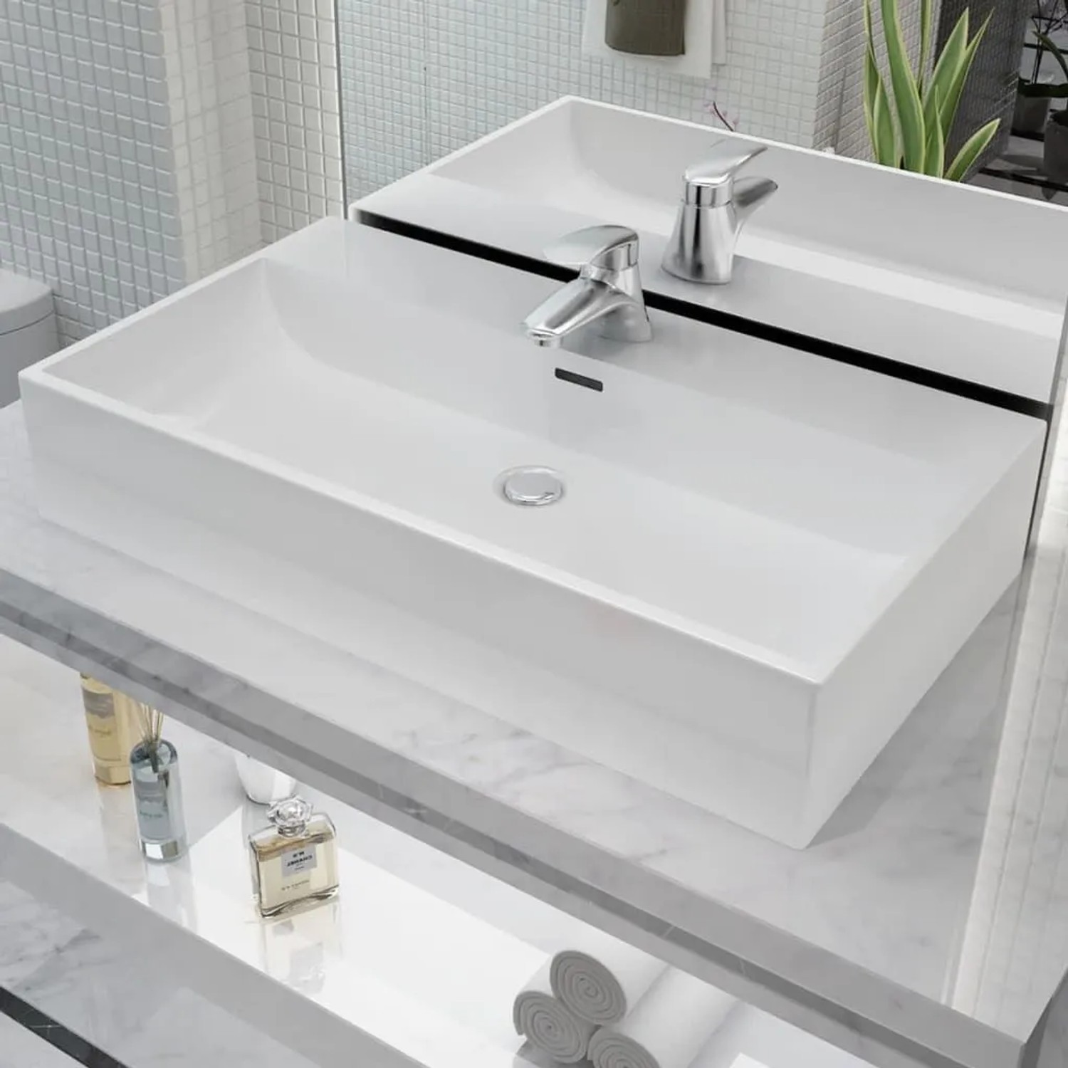 vidaXL Waschbecken mit Hahnloch Keramik Weiß 76x42,5x14,5 cm 142348_2