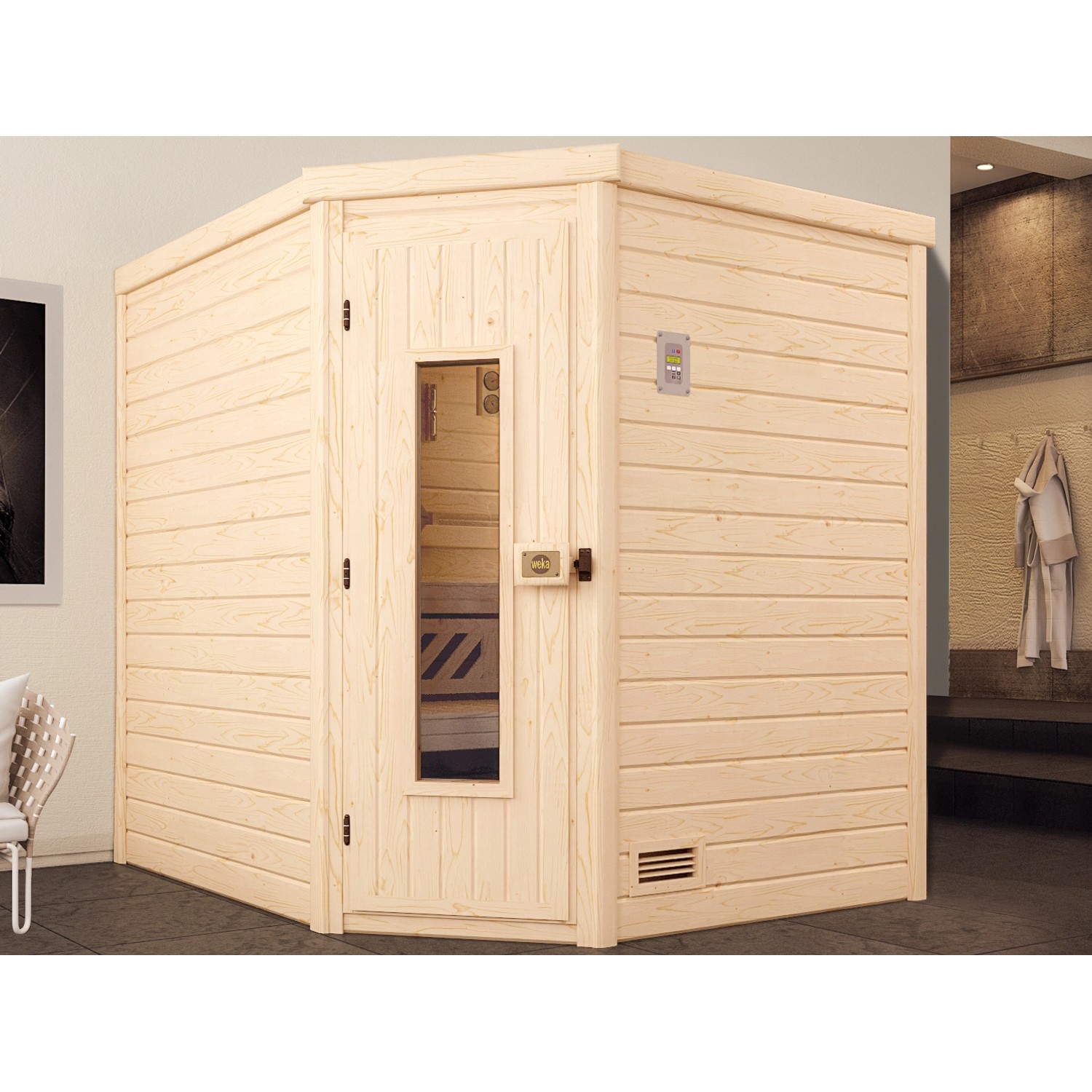 Weka Massivholz-Ecksauna 536 BioS Set Gr. 1 mit Holztür günstig online kaufen