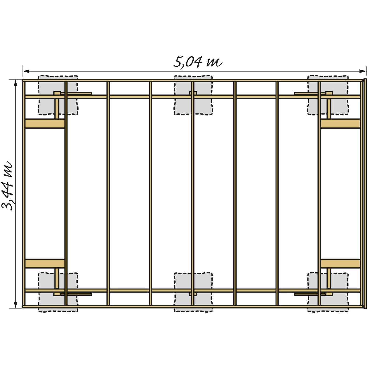 Draufsicht Kiehn-Holz Einzelcarport KH 301, 344x504 cm, Holzkonstruktion mit Stahl-Dacheindeckung.