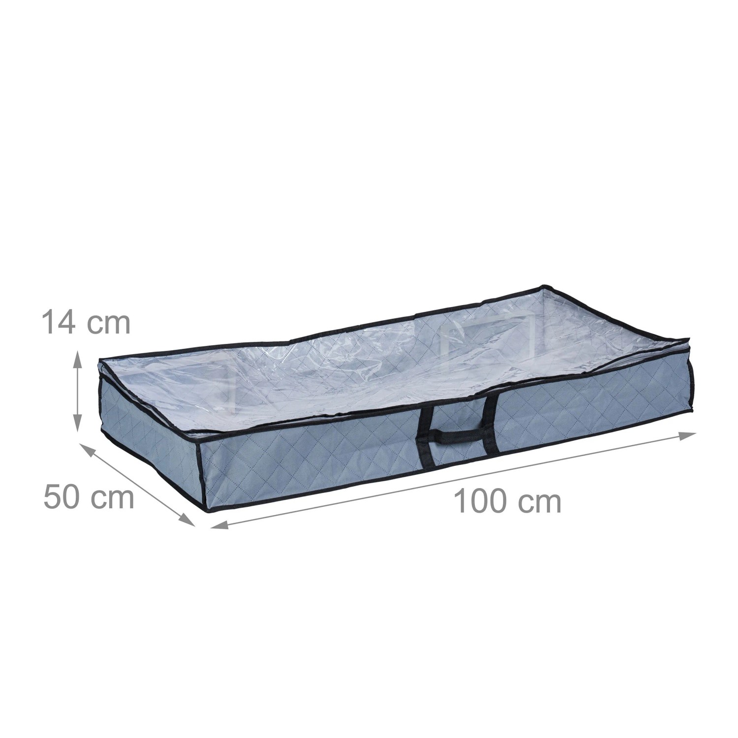 Relaxdays Unterbettkommode 2er Set PP/PE Grau Schwarz Transparent mit Sichtfenster Reißverschluss Faltbar 14 cm x 100 cm x 50 cm 240 g_4