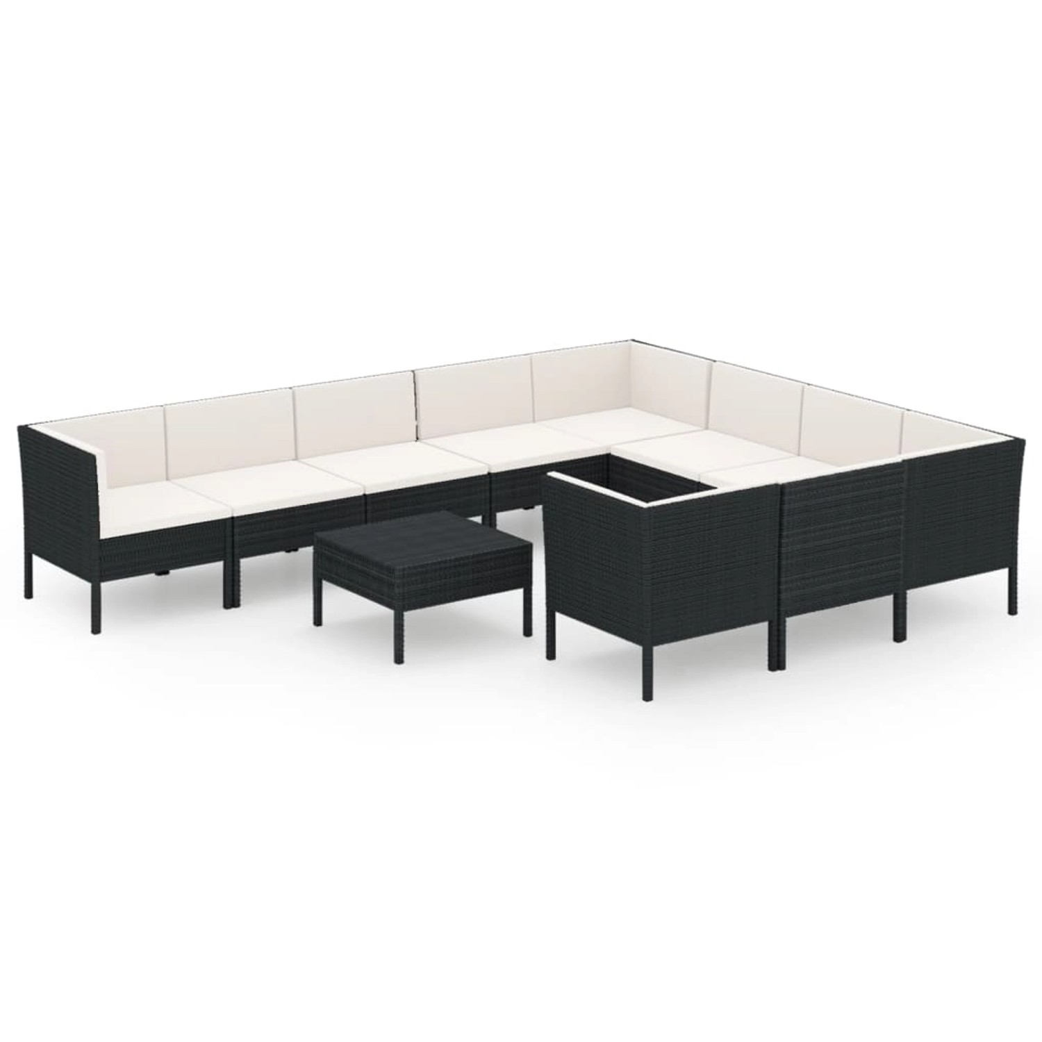 vidaXL 11-tlg Garten-Lounge-Set mit Auflagen Poly Rattan Schwarz Modell 10