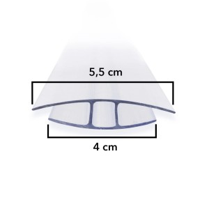 KARAT Verbinder für Doppelstegplatten, H-Profil, 16mm stark, Querschnitt mit Maßen.