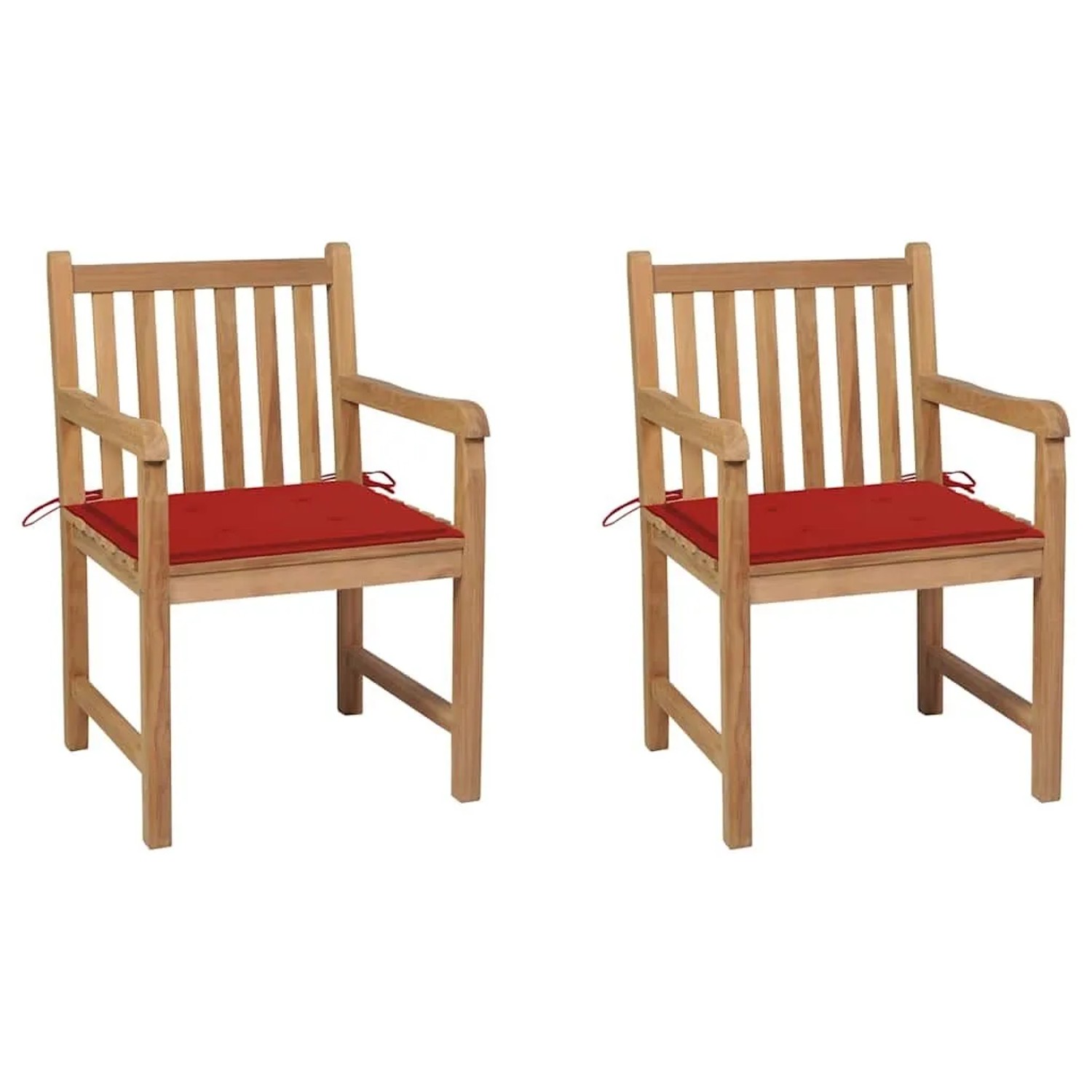 vidaXL Gartenstühle 2 Stk mit Roten Kissen Massivholz Teak 3062736