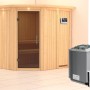 Karibu Sauna Swenna mit Bio-Ofen, externer Steuerung, Dachkranz und Graphit-Tür.