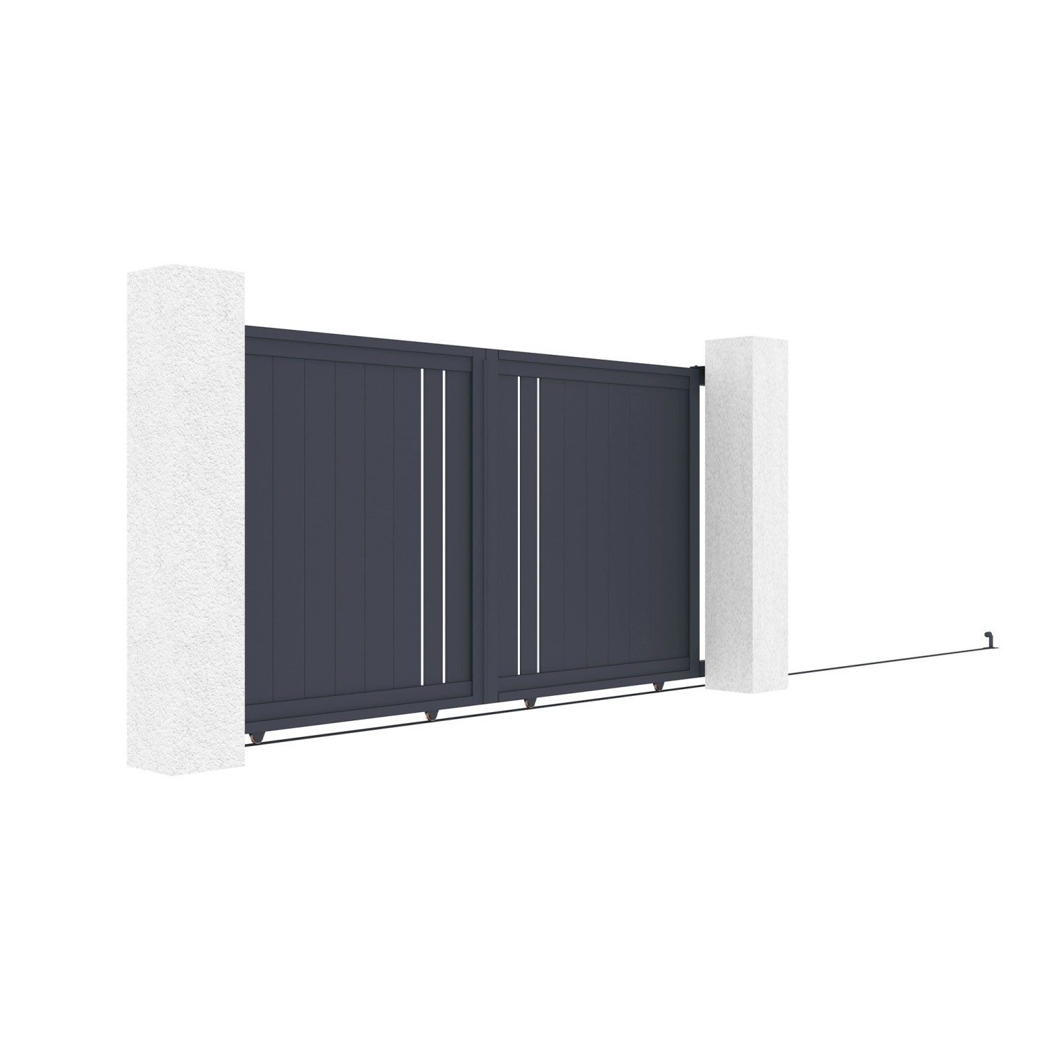 Casanoov Schiebetor Giona, 3m breit, Aluminium, grau, mit seitlichen Pfosten.