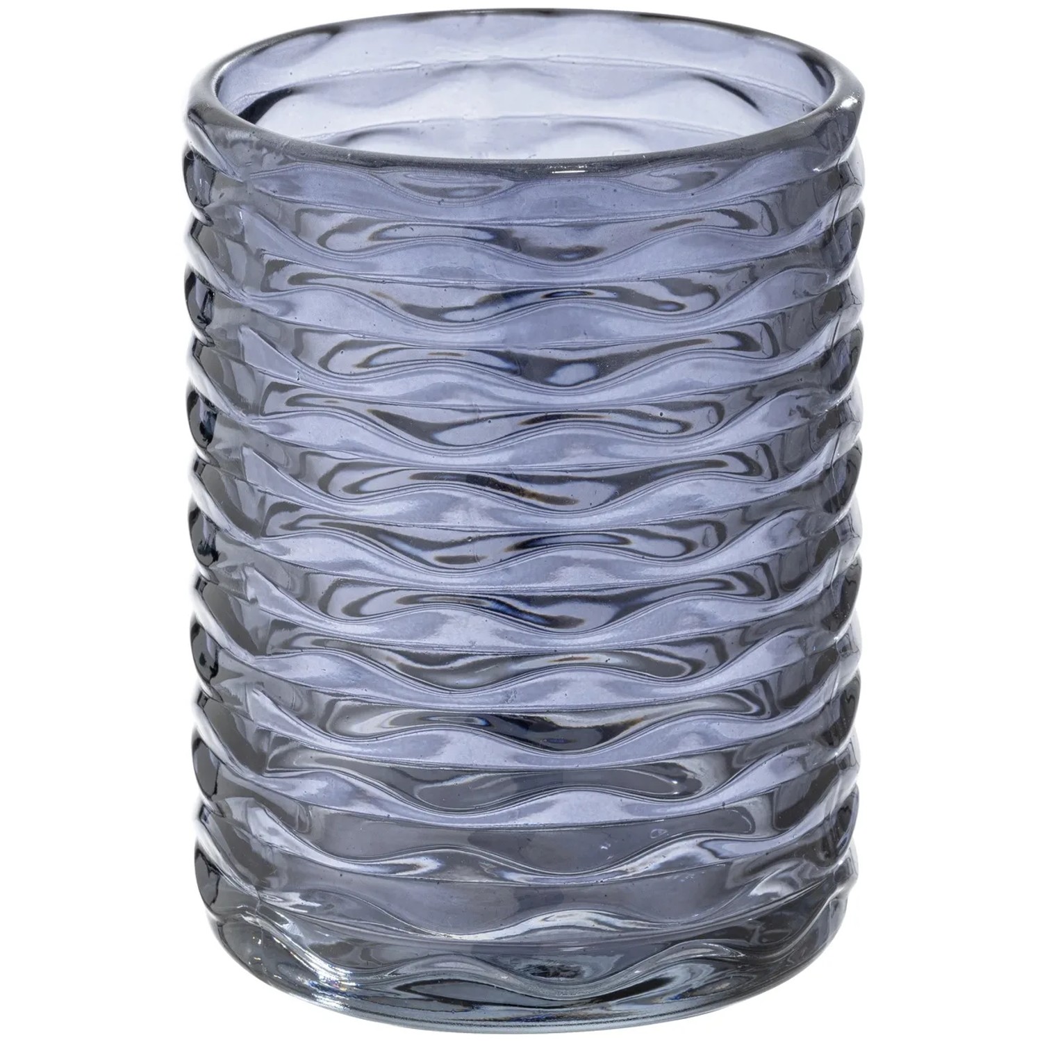 Dunkelblauer Zahnputzbecher Vetro von Wenko aus Glas mit Retro-Optik.