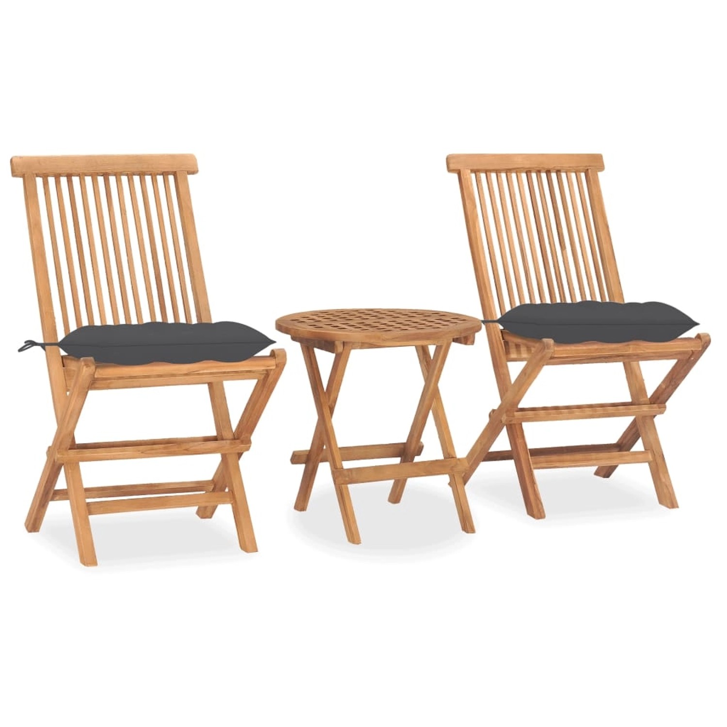 vidaXL 3-tlg Garten-Essgruppe mit Kissen Klappbar Massivholz Teak Modell 16
