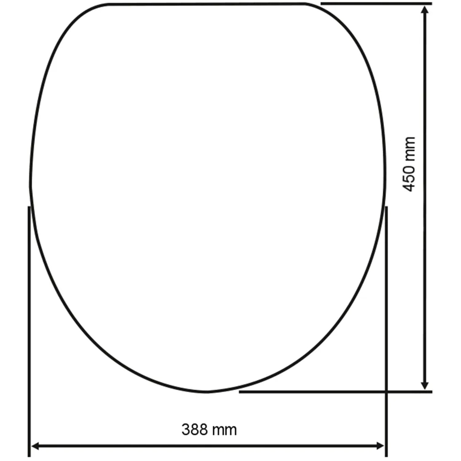 Technische Zeichnung: Wenko WC-Sitz Bois Duroplast mit Maßen 450 x 388 mm.