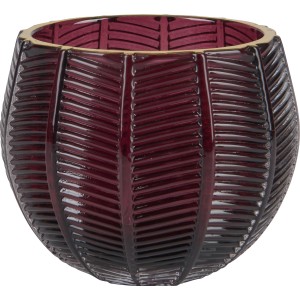 Pinkfarbener Teelichthalter Blush Bordeaux aus Glas mit Rillenmuster, 8x9cm.