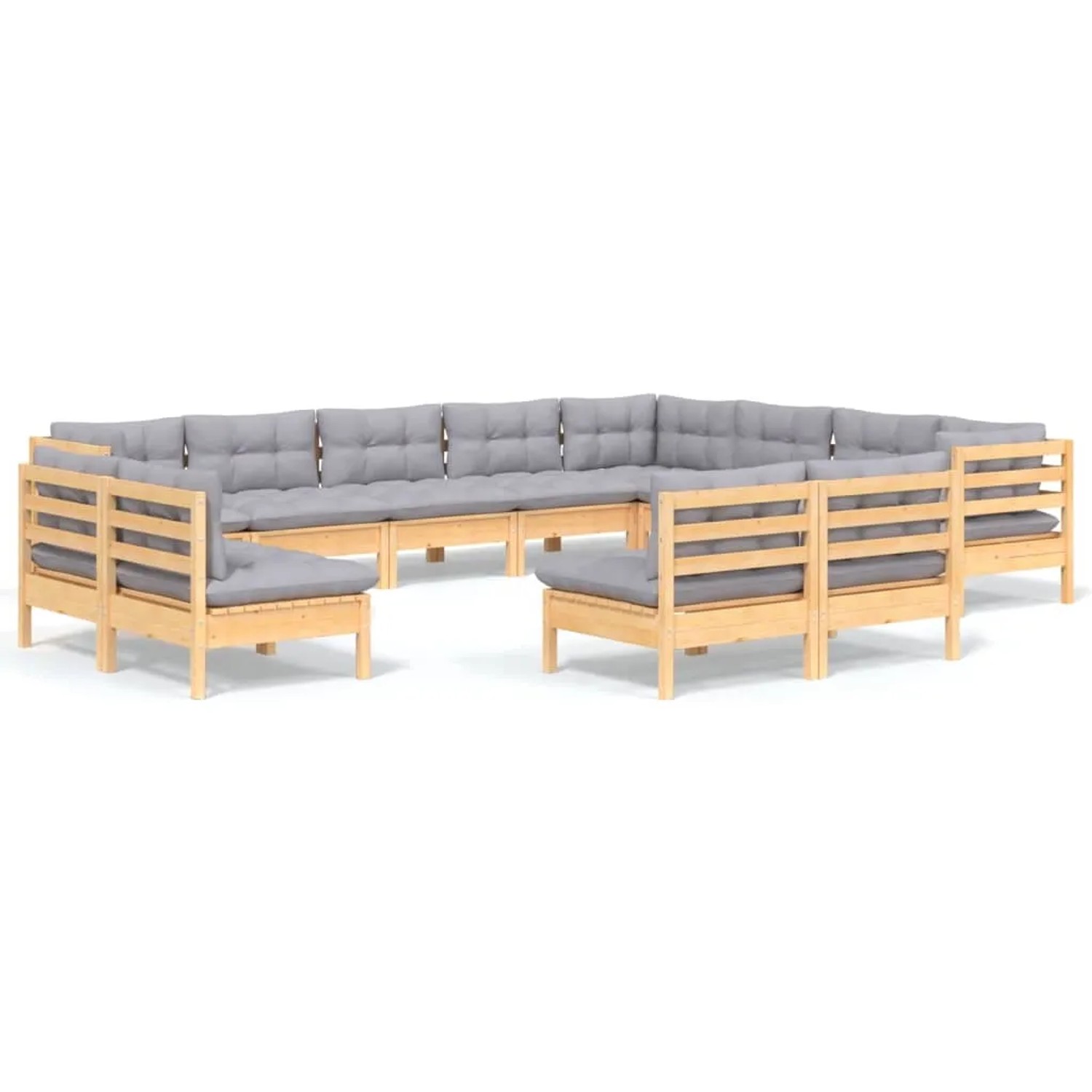 vidaXL 12-Tlg Garten-Lounge-Set mit Grauen Kissen Massivholz Kiefer 3096874