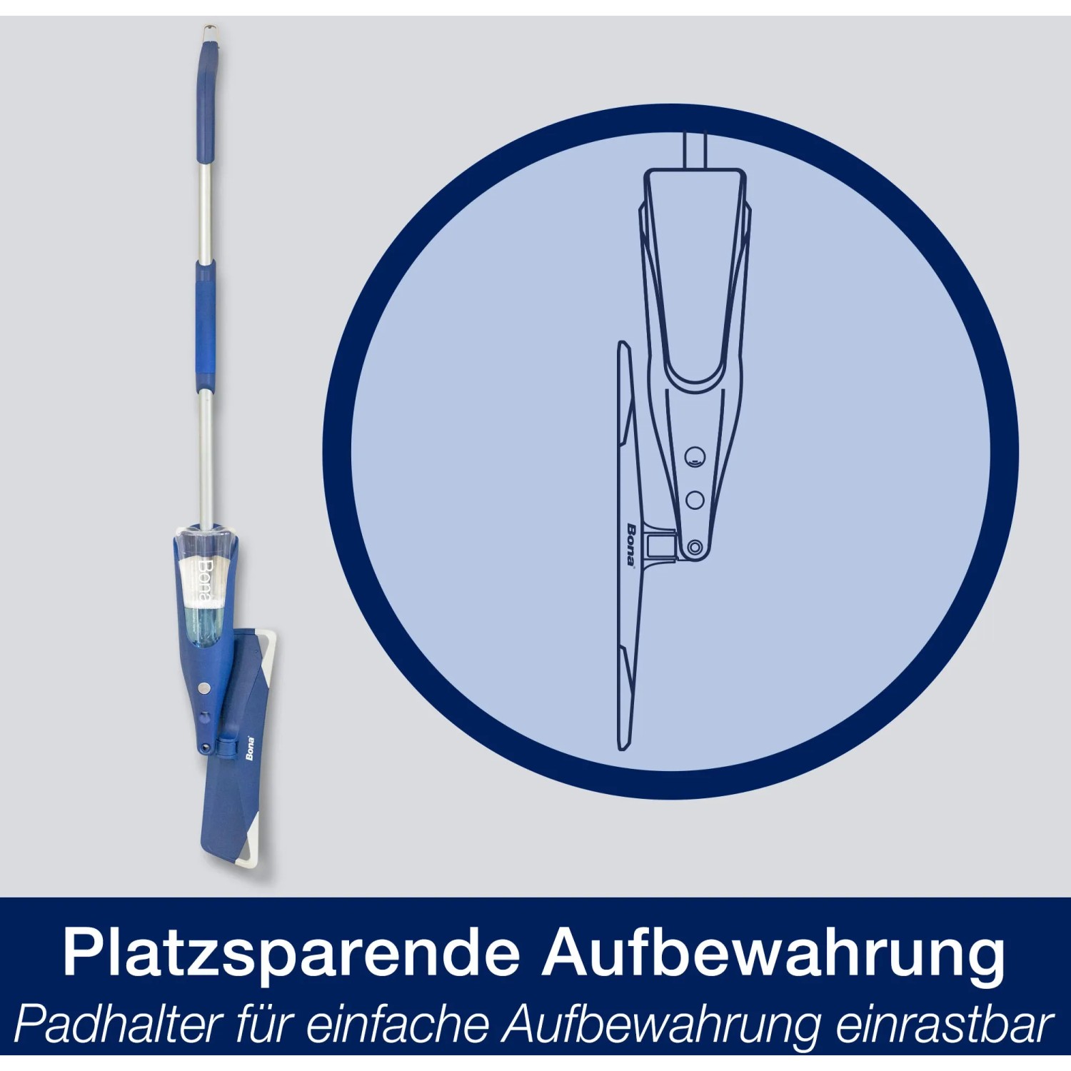 Bona Premium Spray Mop für Parkett mit Kartusche, Reinigungsgerät mit blauem Mikrofaser-Pad.