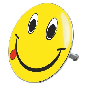 Sanilo Badewannenstöpsel mit Smiley-Motiv, gelb, für alle Badewannen geeignet.