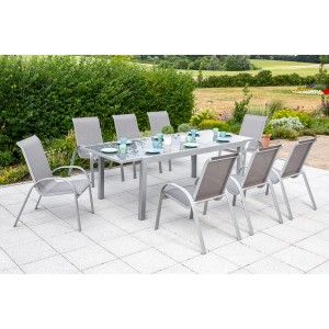 Merxx Amalfi Gartenmöbel-Set mit 8 Stapelsesseln und Ausziehtisch (160/220x90 cm).