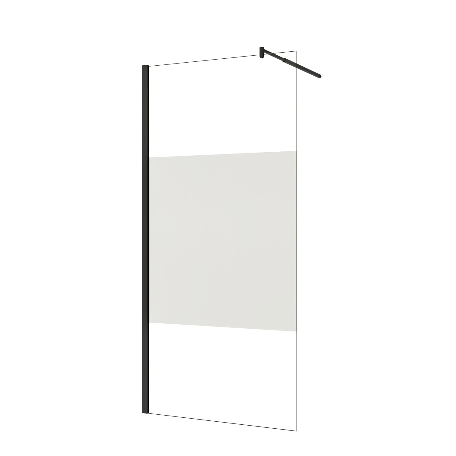 AICA Walk in Duschwand B.120 x H.200cm Milchglasstreifen Duschabtrennung 8mm Nano ESG-Glas Mit Stabilisator Schwarzrahmen Duschkabinen F123