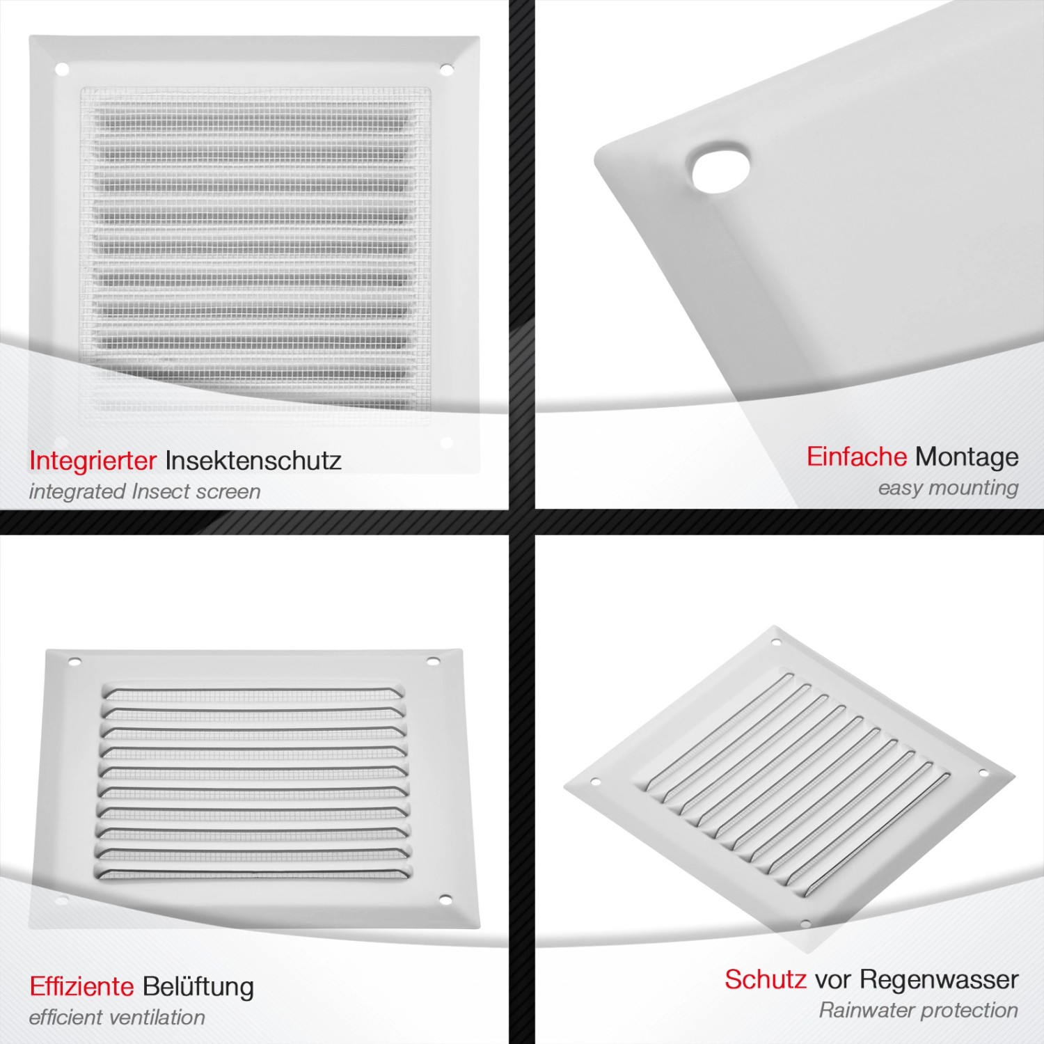 SOTECH Aluminium-Lüftungsgitter 140 x 140 mm Weiß Aufschraubbar mit Insektenschutz_4