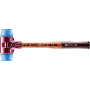 Halder Simplex Schonhammer Ø 40 mm mit blauem TPE-soft Einsatz, Tempergussgehäuse und Holzstiel.