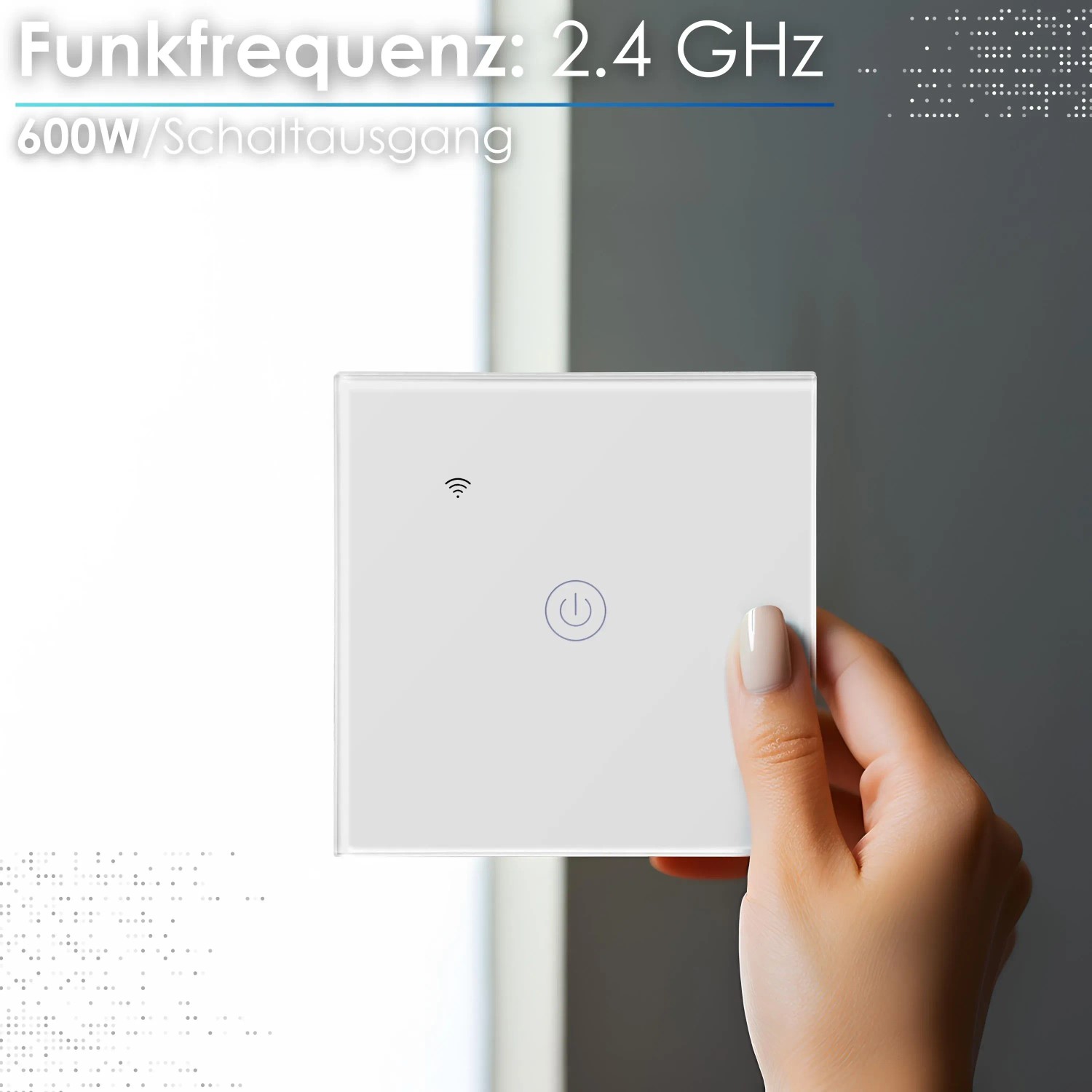 Echos Eco-4150 WLAN Touch Lichtschalter aus Glas, App-steuerbar, 1-fach.